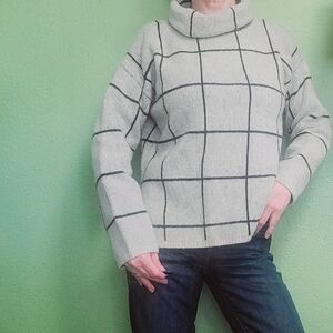 Madewell Cream & Black Grid Cowl Neck Sweater Sz S